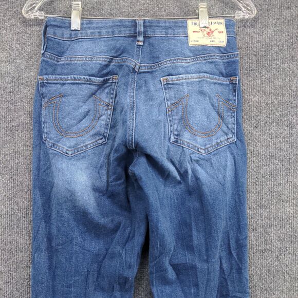 True Religion Women's Starr High Rise Cropped Straight Jeans Blue 27 Distressed - Picture 6 of 11